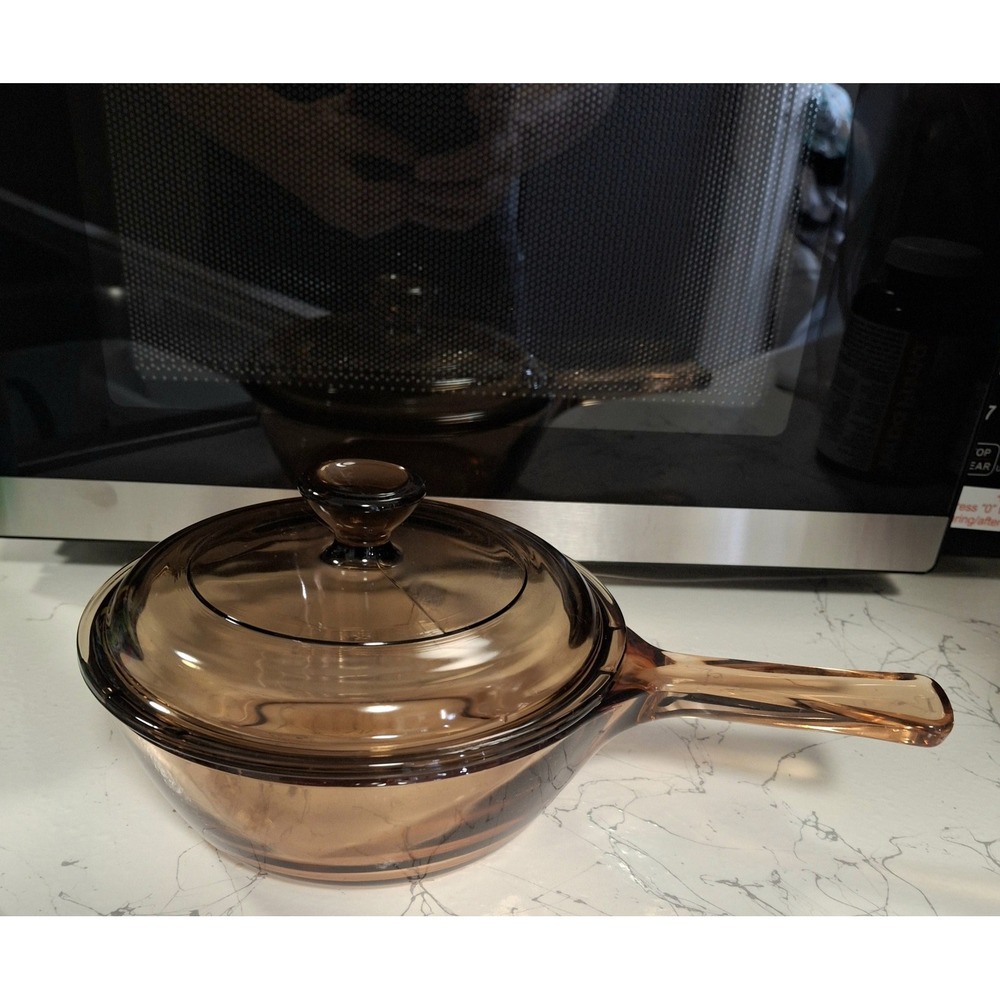 Vintage PYREX Corning Ware Sauce Pot with Lid Amber Glass